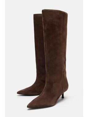 ZARA LEATHER KITTEN HEEL BOOTS 3011/810/700